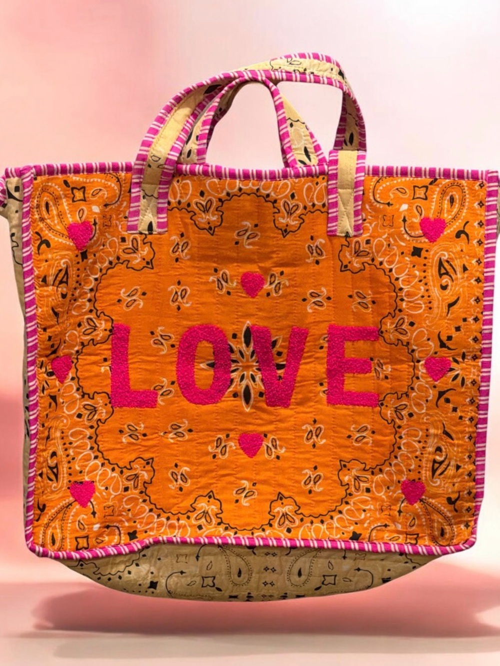 POL LOVE Orange & Pink Quilted Market Tote